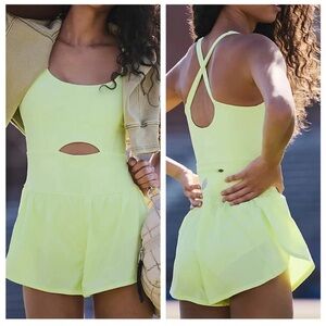 NWT Free People Movement Righteous Runsie Sour Citrus Yellow Athletic Romper